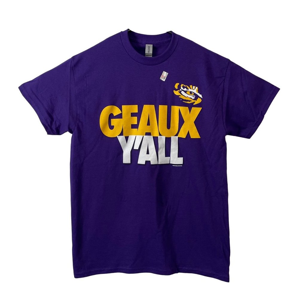 LSU Tigers T-Shirt Geaux Yall - Tiger Eye Logo - Y'all - Purple Short Sleeve